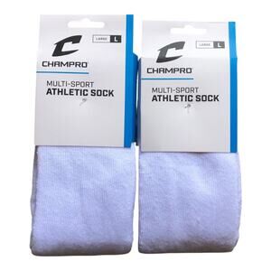 2 Champro White Unisex Athletic Multi-Sport Long Game Socks Adult Size Large